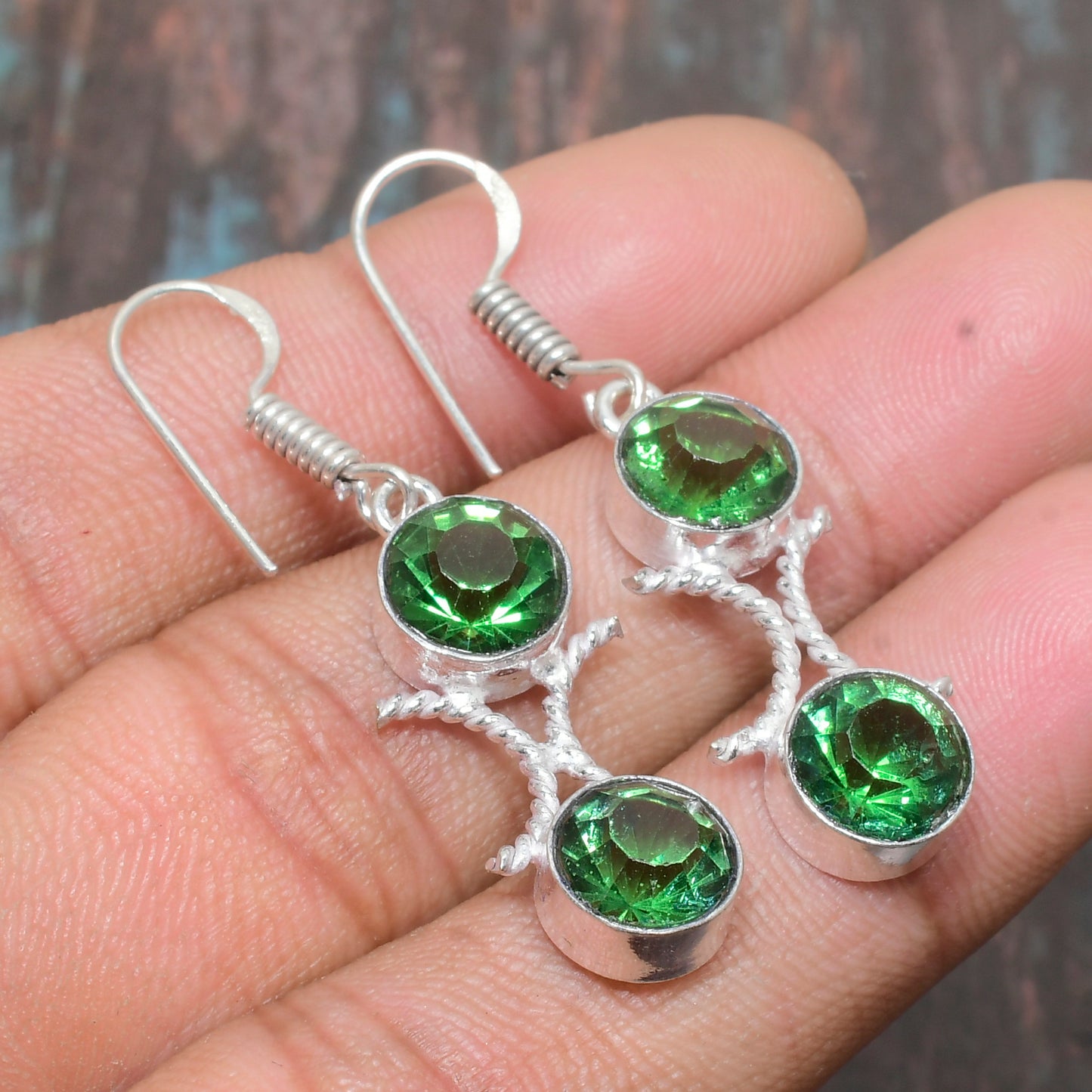 Fern’s Embrace – Green Gemstone Silver Earrings