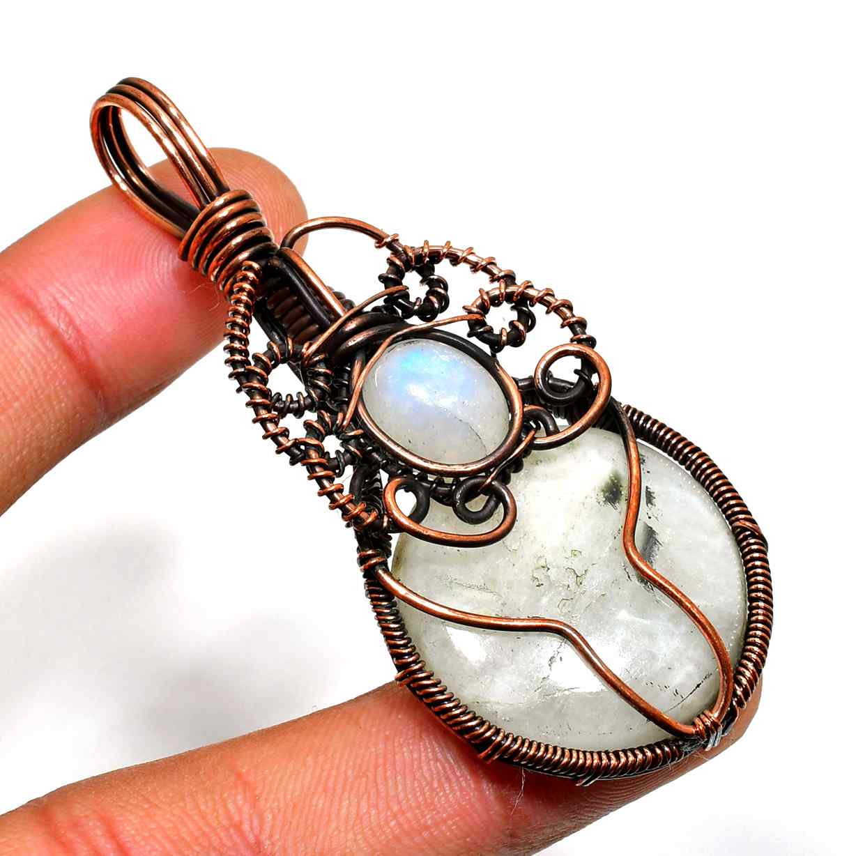 Luna’s Embrace – Oxidized Copper Moonstone Pendant