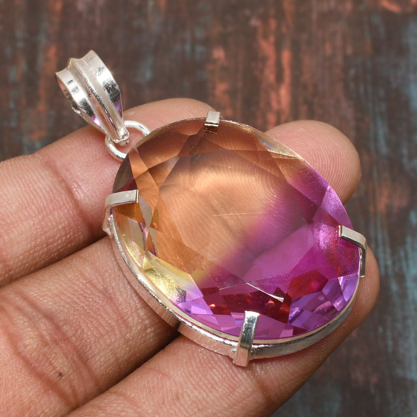 Radiant Dreamcatcher – Silver Rainbow Crystal Pendant