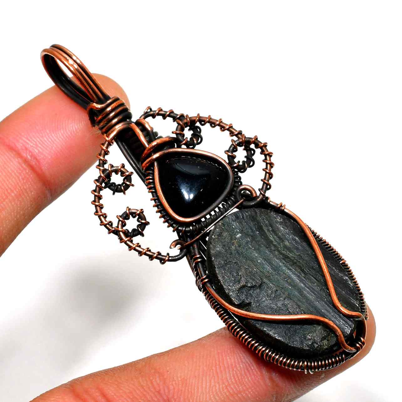 Gaia’s Embrace – Obsidian Copper Pendant