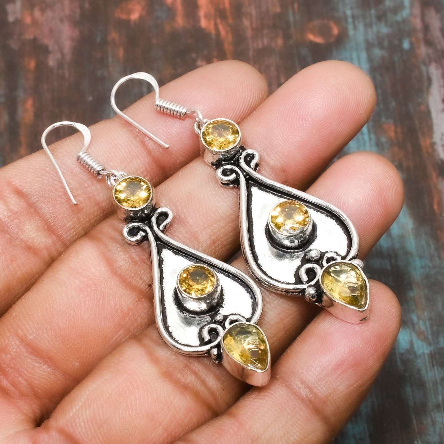 Solara’s Glow – Sterling Silver Citrine Earrings