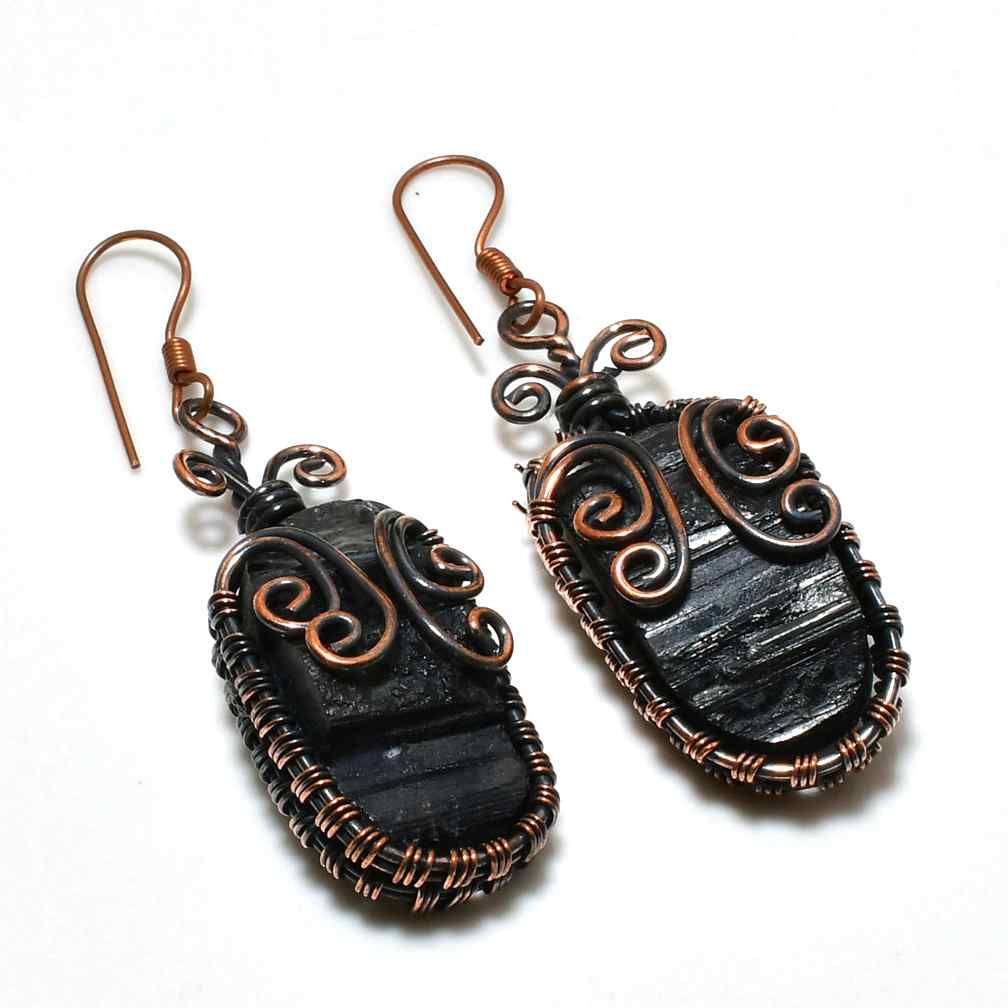 Midnight Shield – Black Tourmaline Copper Earrings