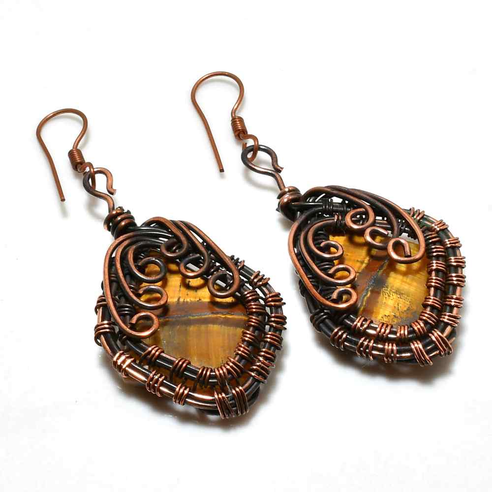 Grounded Glow – Tiger's Eye Copper Earrings