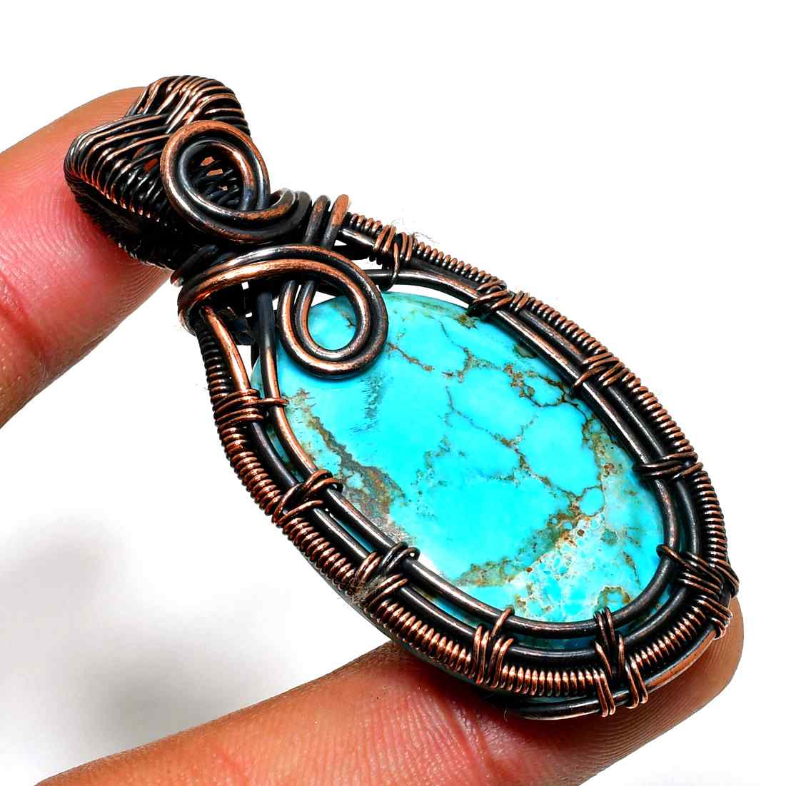Tranquil Tide – Turquoise Copper Wire-Wrap Pendant