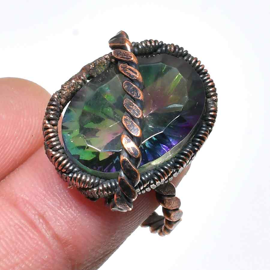 Aurora’s Embrace – Rainbow Crystal Copper Ring