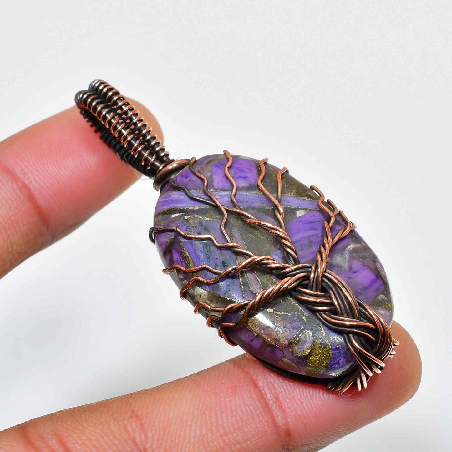 Ezra’s Veil – Handcrafted Amethyst & Oxidized Copper Pendant