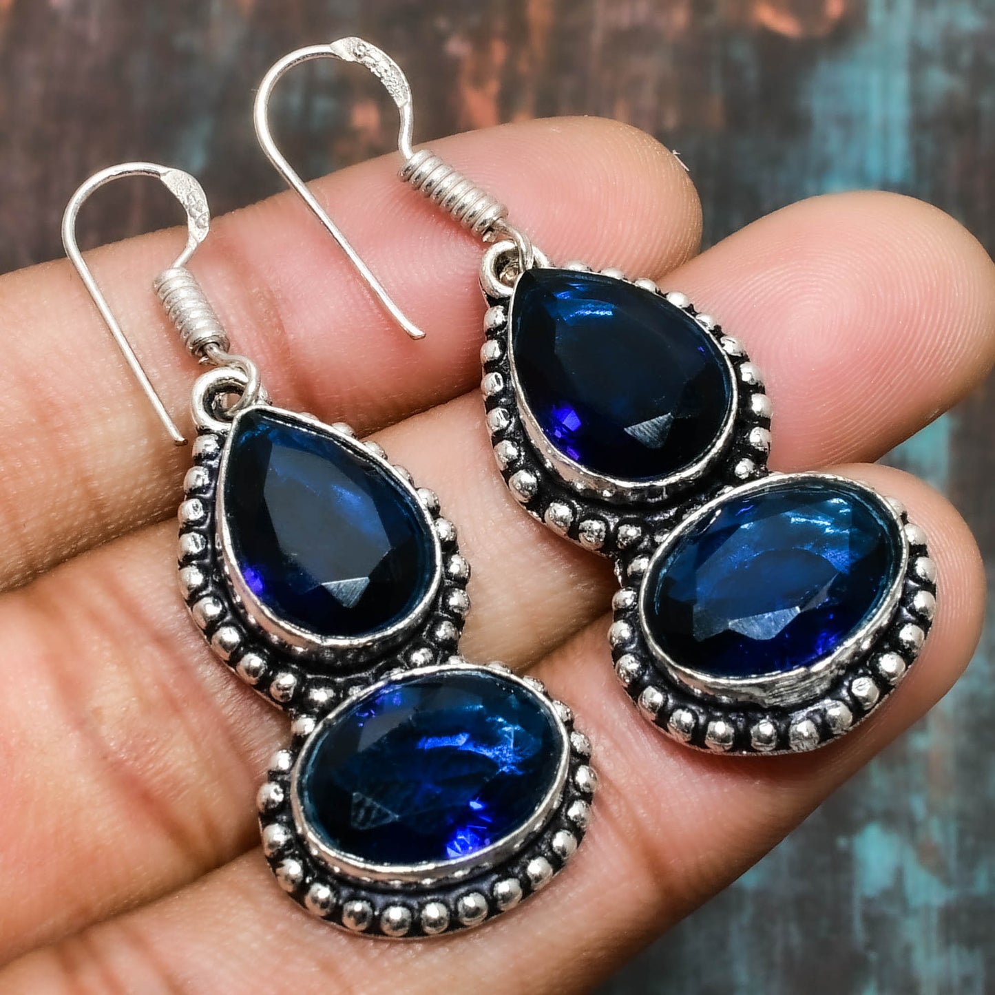 Sapphire Serenity – Sterling Silver Dangle Earrings