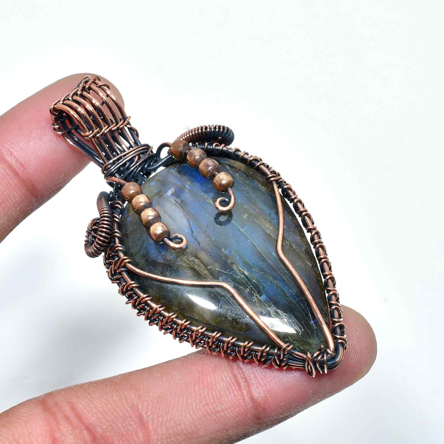 Celestial Whisper – Labradorite Copper Pendant