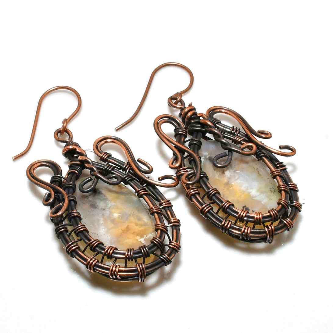 Sylvan Muse – Copper-Wrapped Natural Stone Earrings