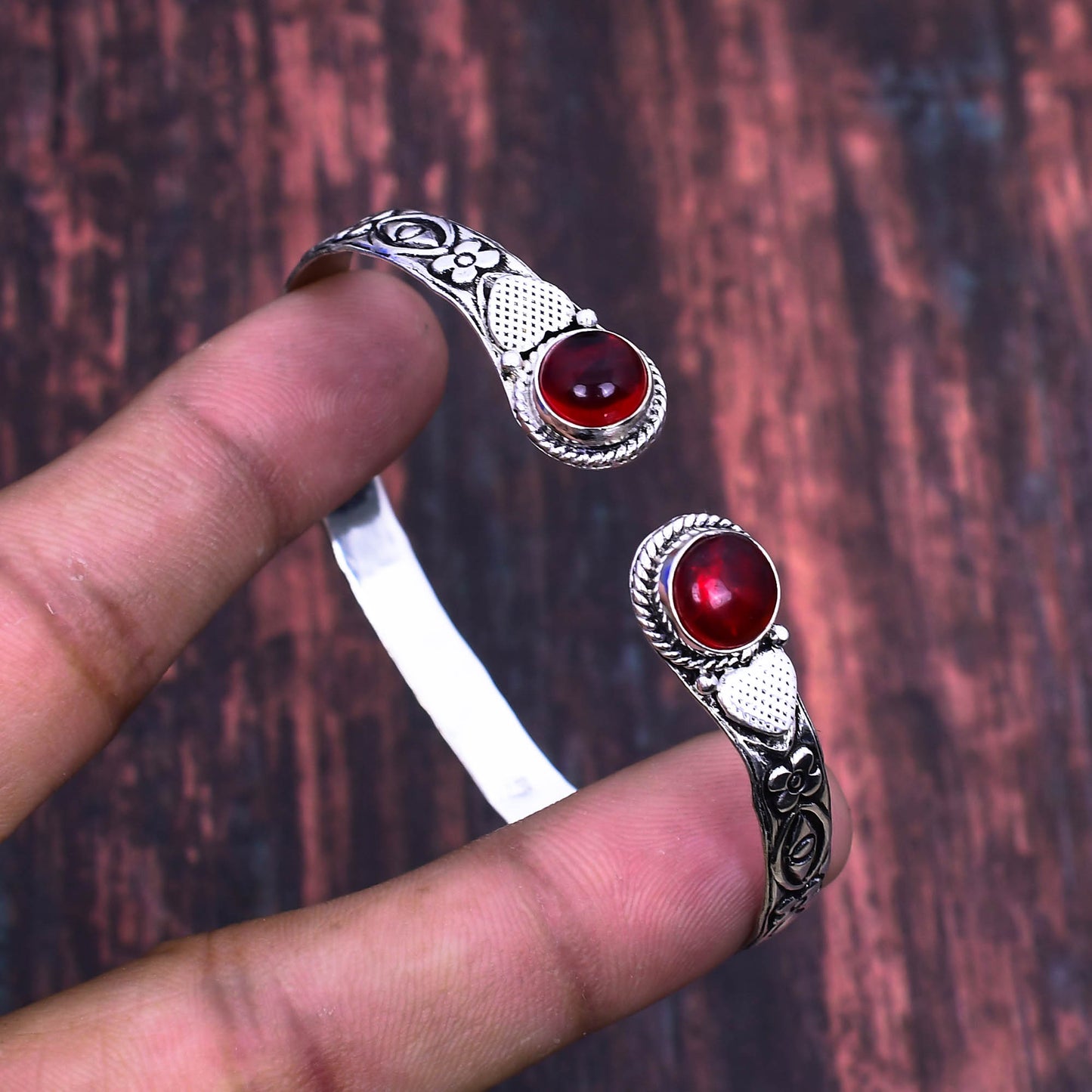 Scarlet Embrace – Sterling Silver Ruby Cuff