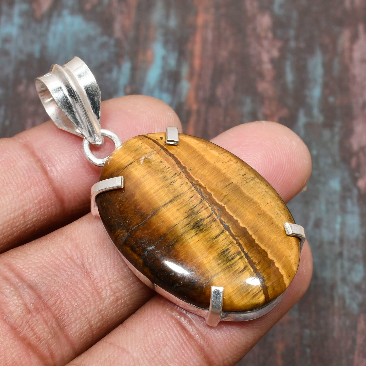 Ember’s Shield – Tiger’s Eye Sterling Silver Pendant