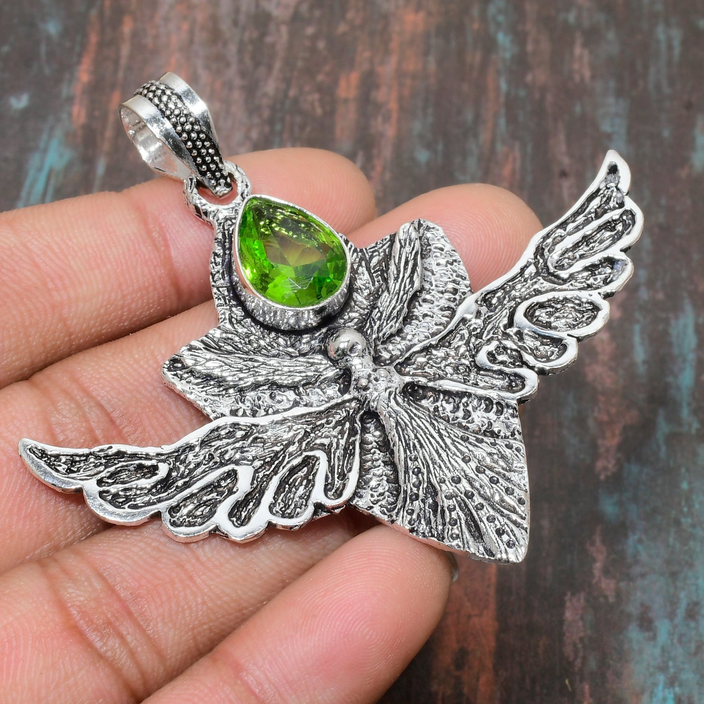 Seraphina’s Wings – Peridot Silver Pendant