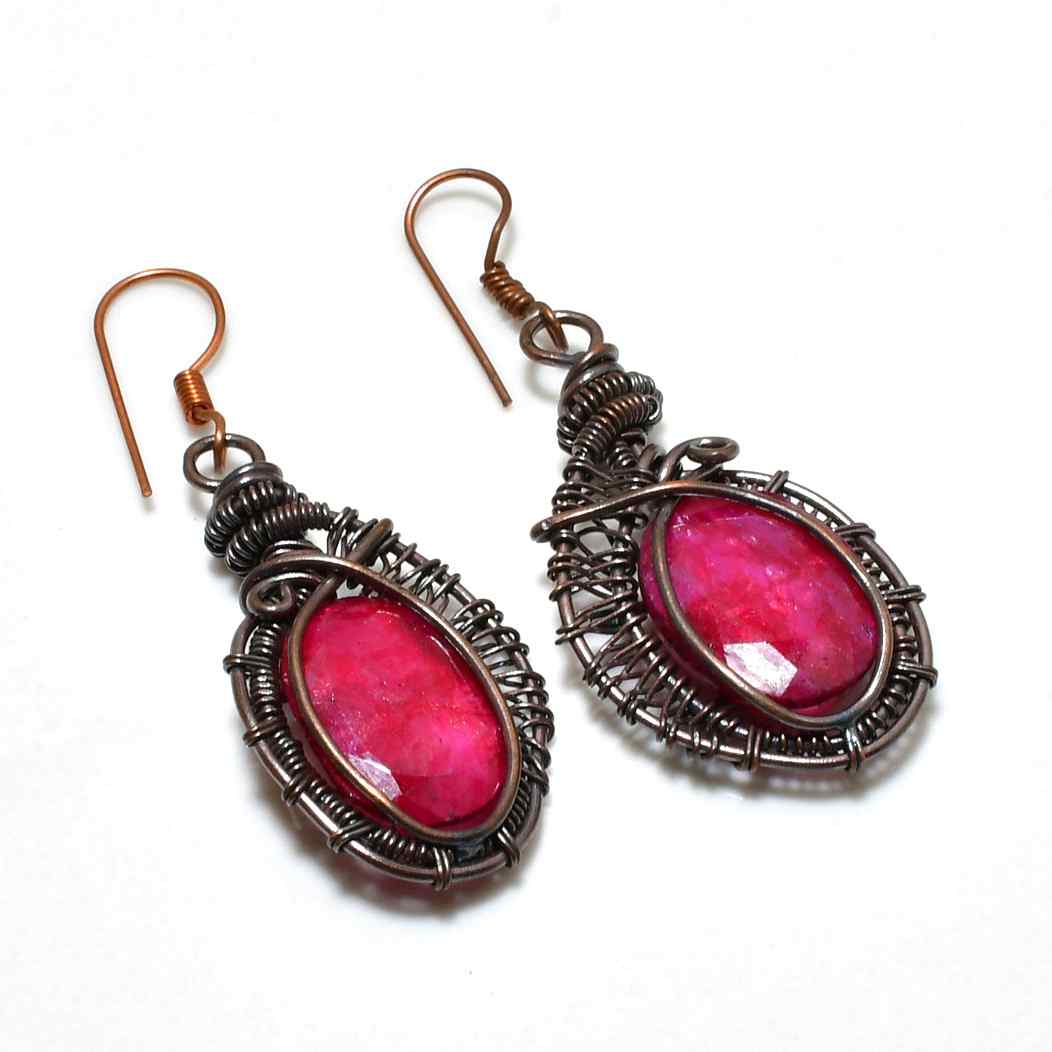 Ravishing Ruby Drops – Handcrafted Ruby & Copper Earrings