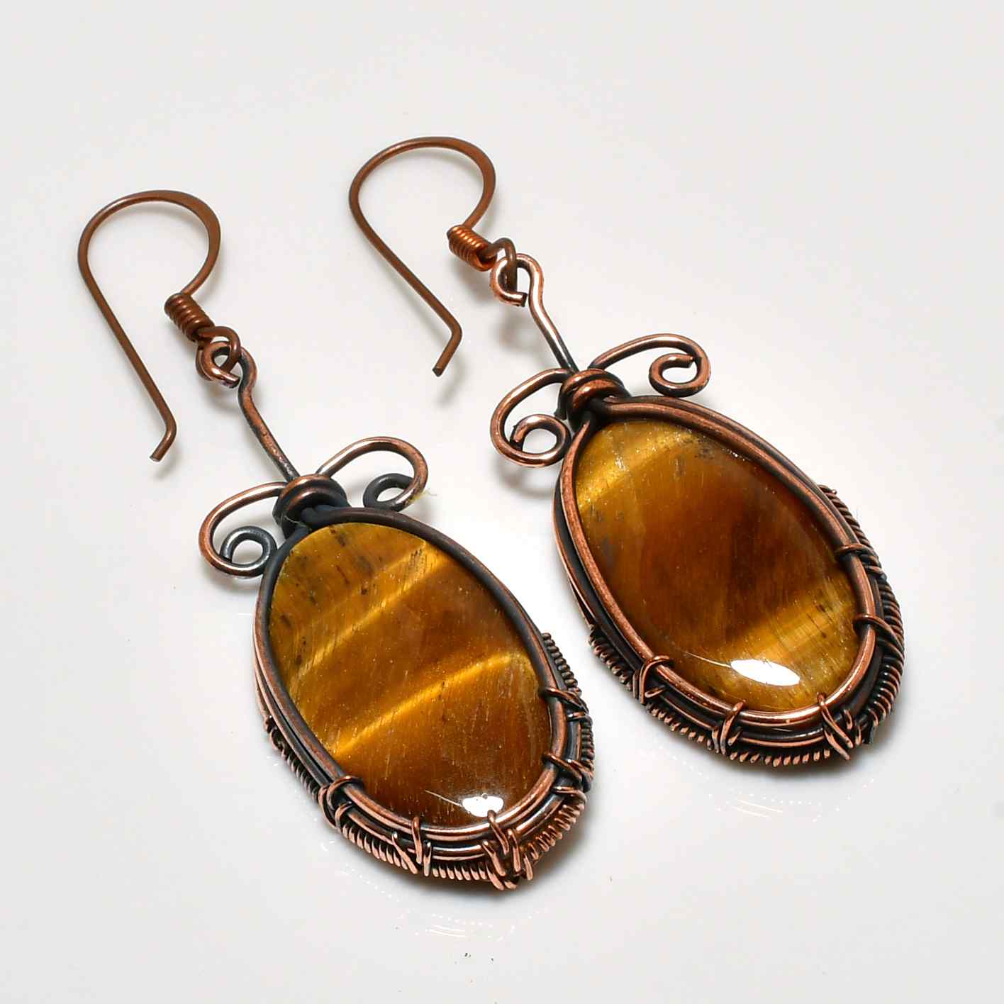 Auric Veil – Tiger’s Eye & Copper Earrings