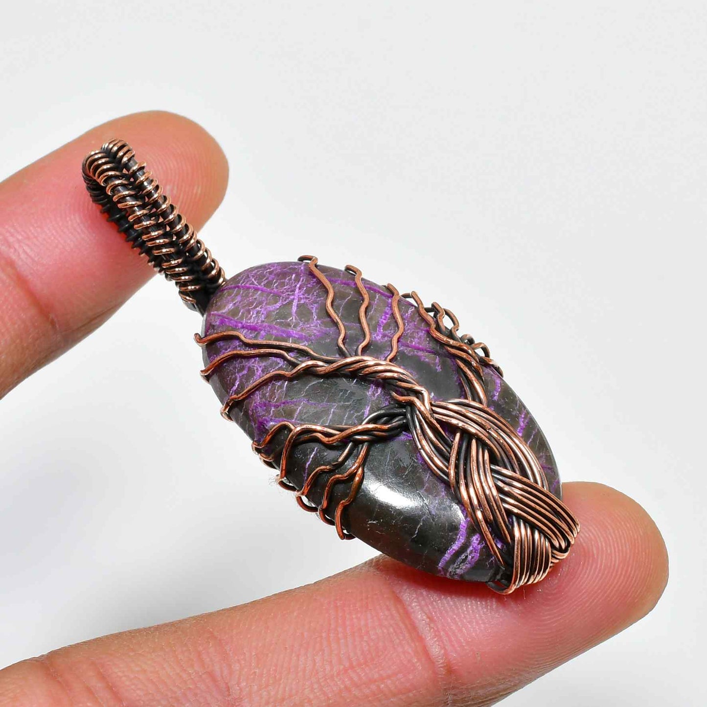 Ezra’s Veil – Amethyst & Oxidized Copper Pendant