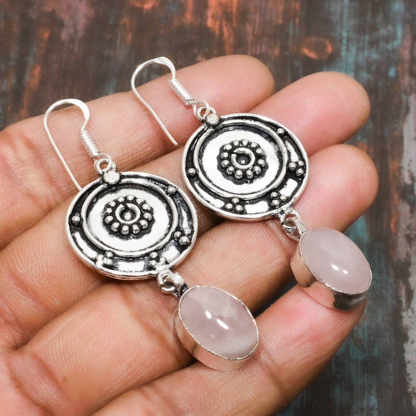 Celestial Harmony – Rose Quartz & Sterling Silver Earrings