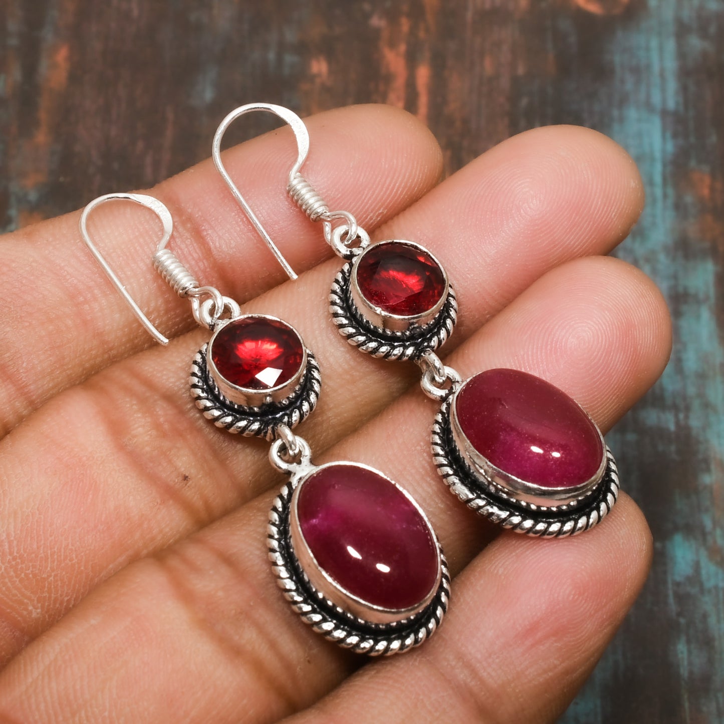 Crimson Cascade – Ruby & Sterling Silver Earrings