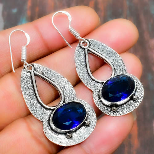 Azure Echo – Blue Sapphire Silver Earrings