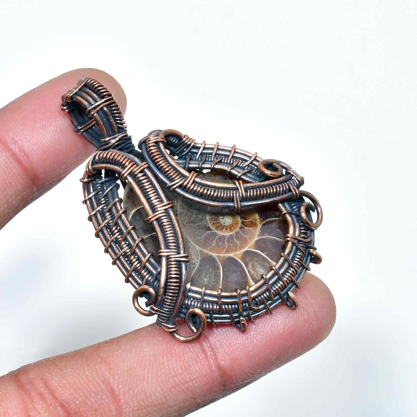 Gaia’s Spiral – Ammonite Copper Pendant