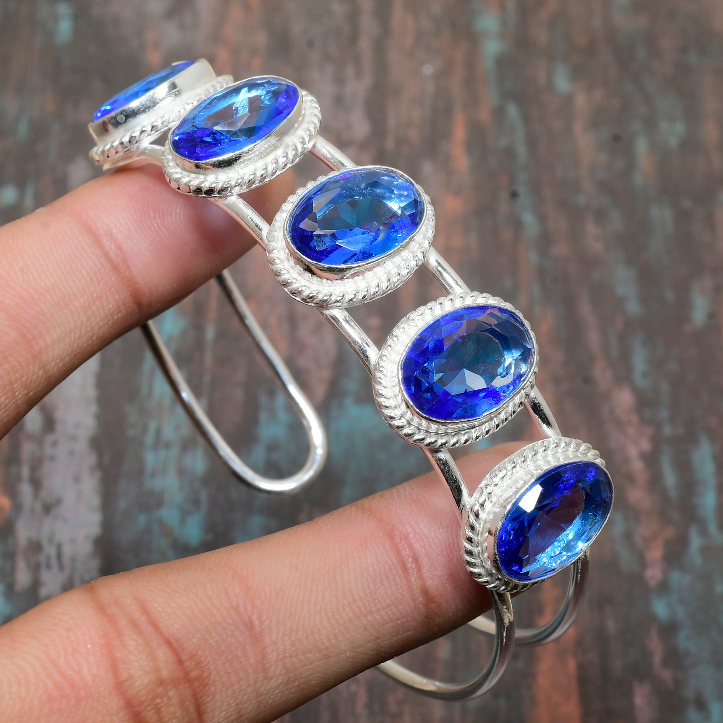 Azure Whisper – Sterling Silver Blue Topaz Cuff