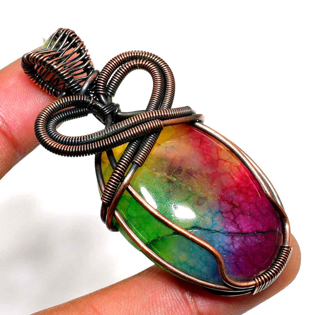 Prism’s Harmony – Rainbow Fluorite Copper Pendant