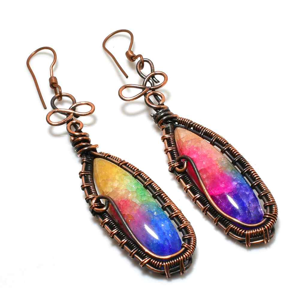 Radiant Reverie – Rainbow Quartz & Copper Earrings
