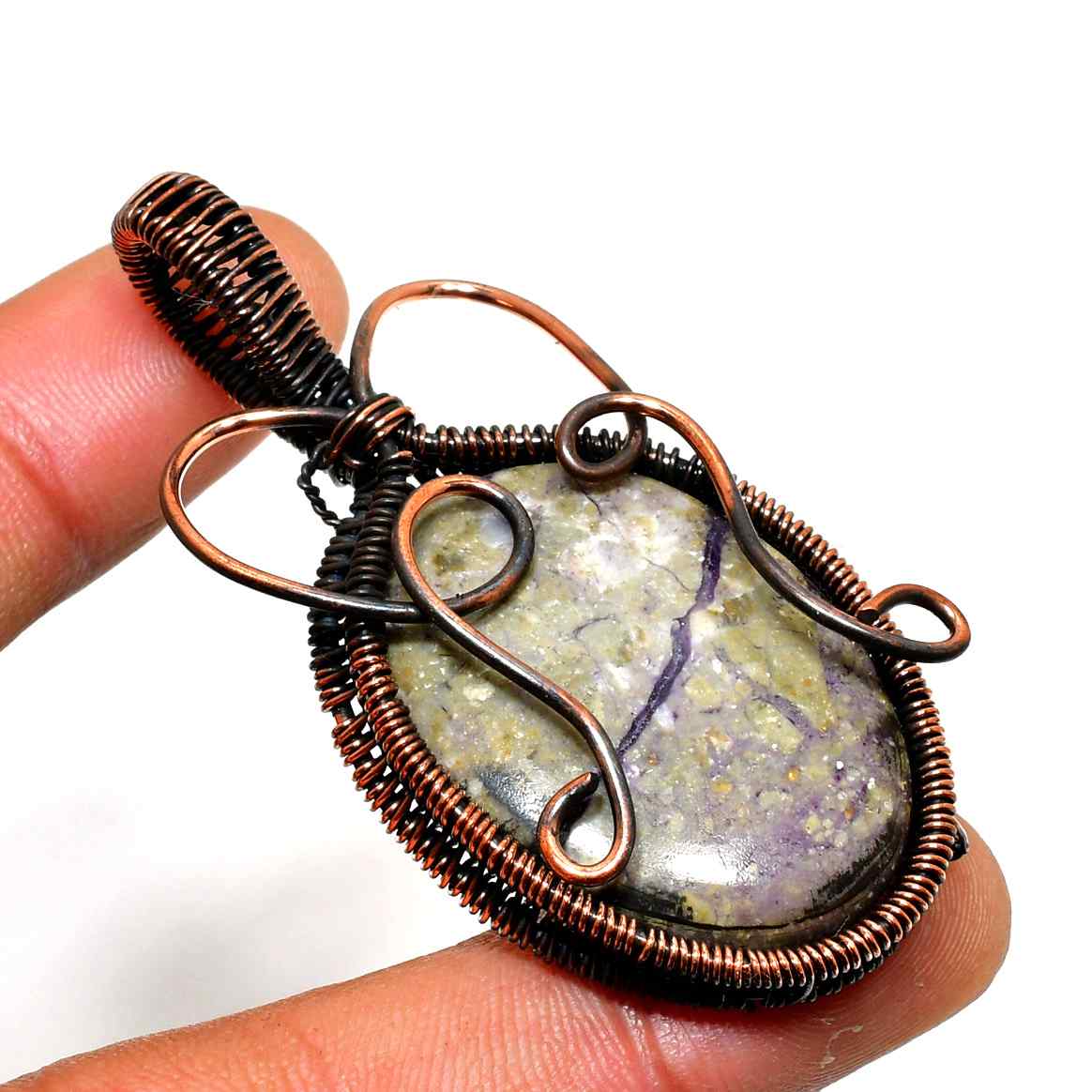 Ezra’s Veil – Amethyst & Oxidized Copper Pendant
