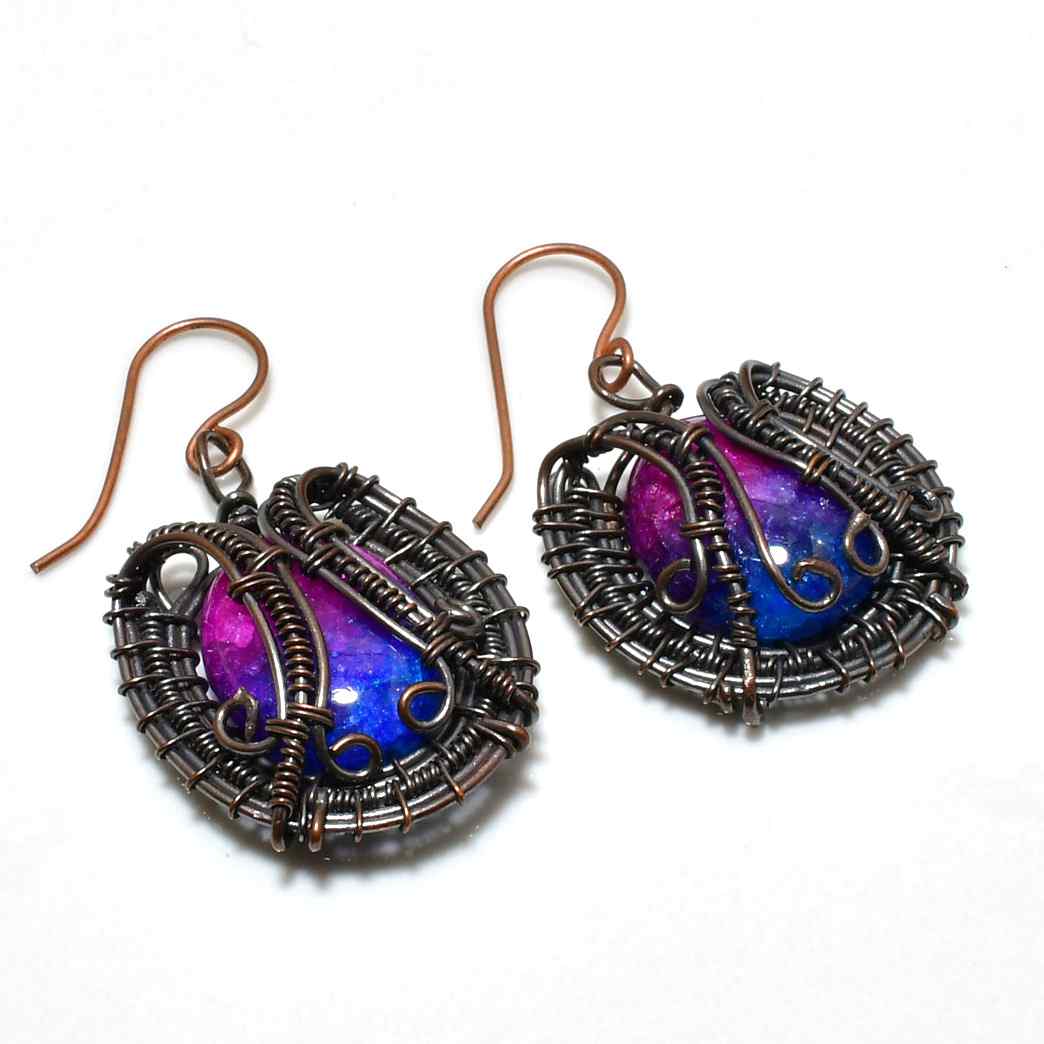 Twilight Embrace – Copper-Wrapped Purple & Blue Gemstone Earrings
