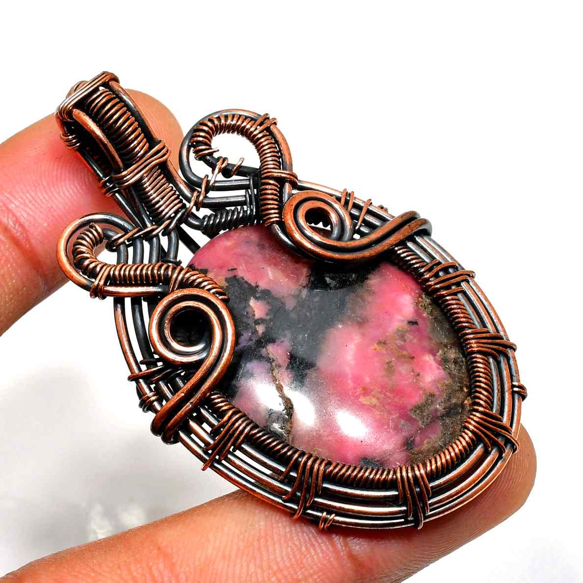 Amara’s Heart – Rhodochrosite Copper Pendant