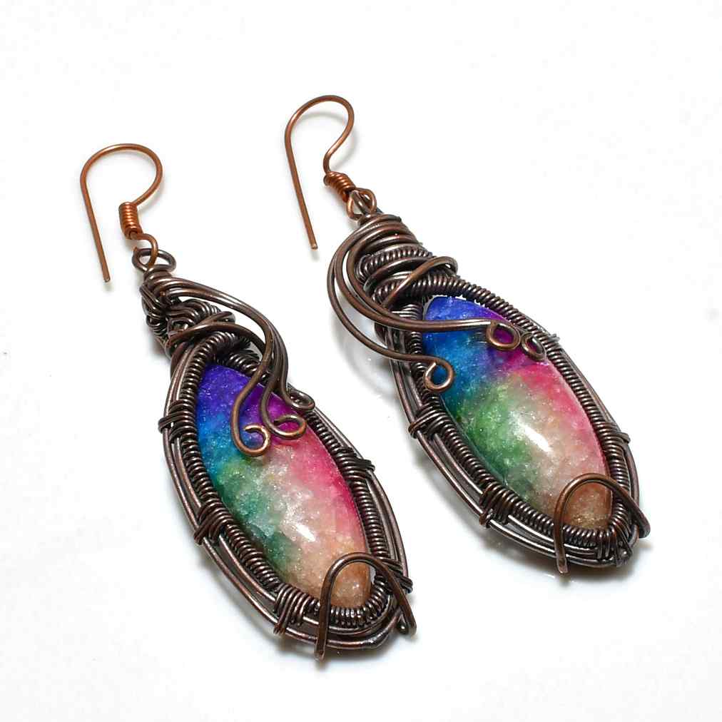 Aurora’s Prism – Rainbow Fluorite Copper Earrings