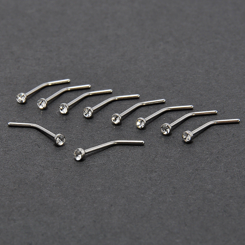 Silver Diamond Titanium Curved Nose Stud