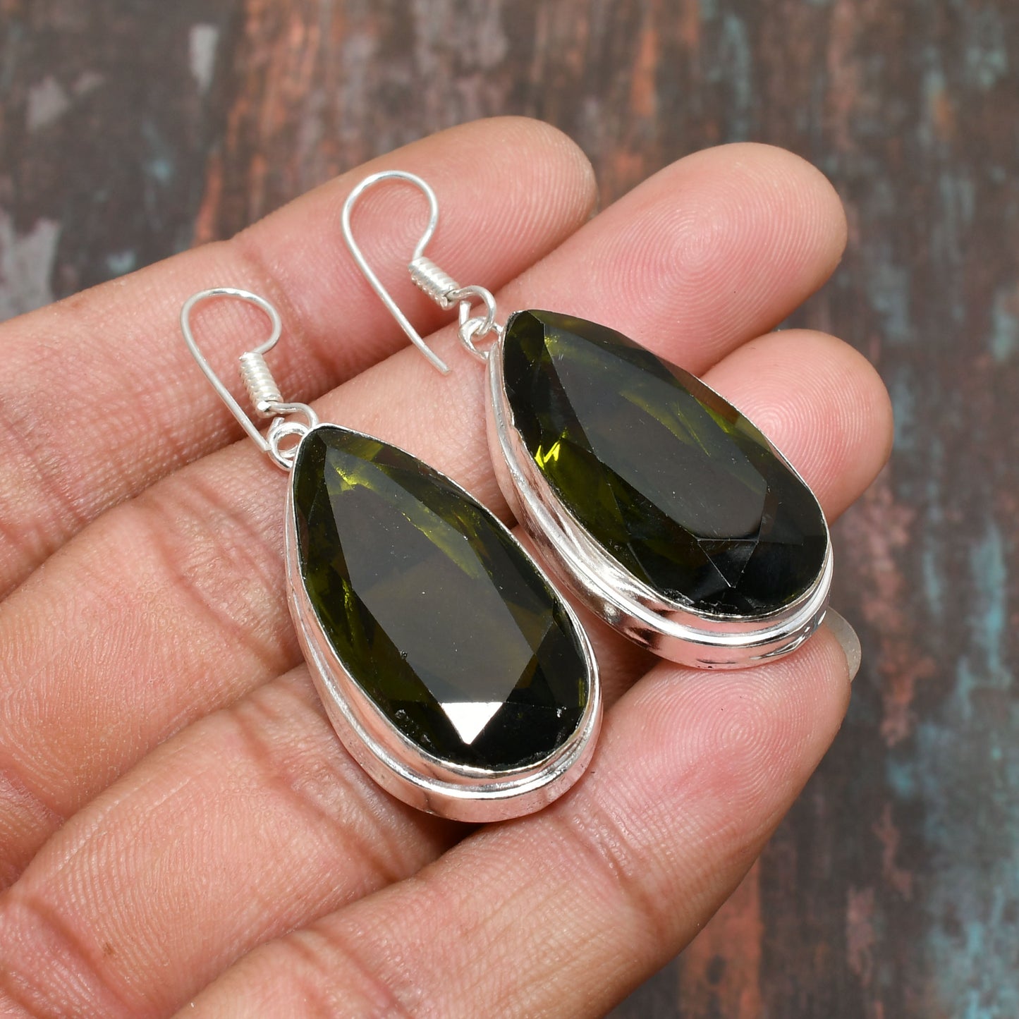 Verdant Whisper – Green Tourmaline Sterling Silver Earrings
