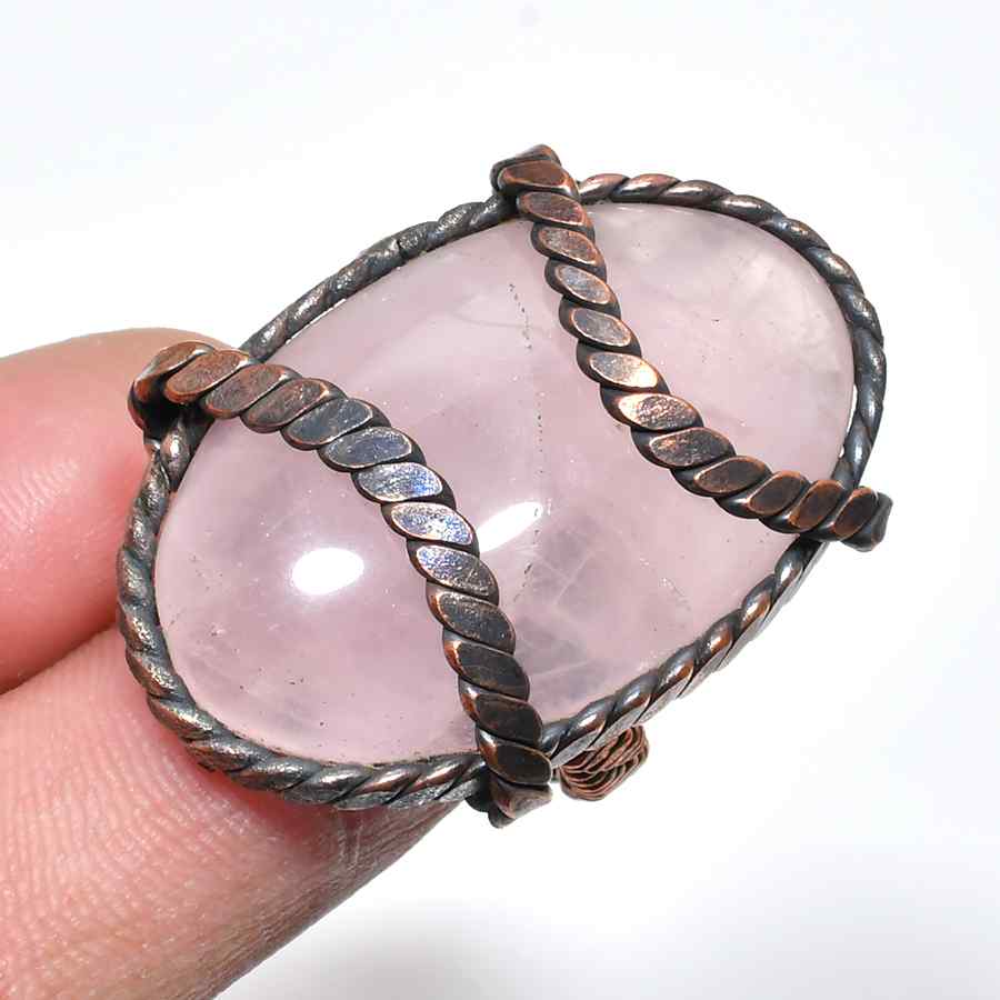 Heart’s Embrace – Rose Quartz Copper Ring