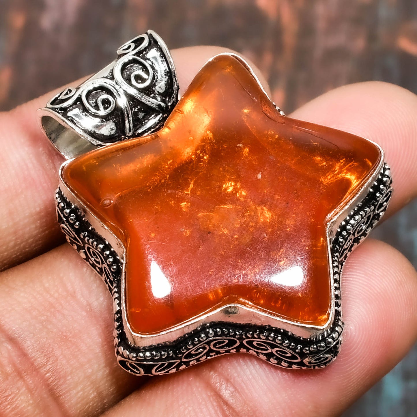 Star of Serenity – Genuine Amber & Sterling Silver Pendant