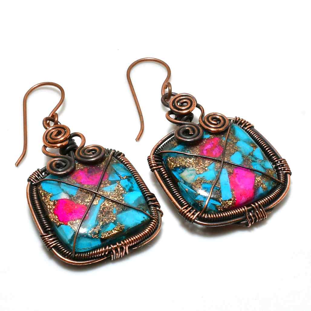 Ember’s Glow – Turquoise & Pink Copper Earrings