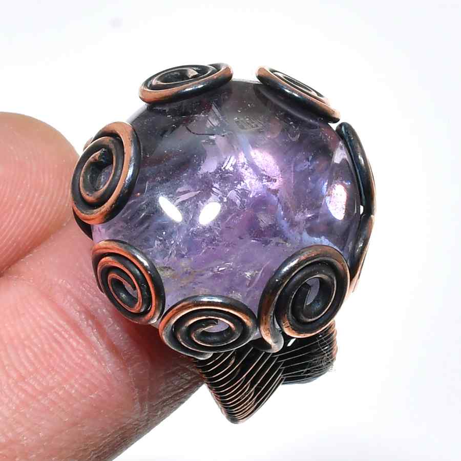 Ezra’s Veil – Hand-Wrapped Amethyst Copper Ring