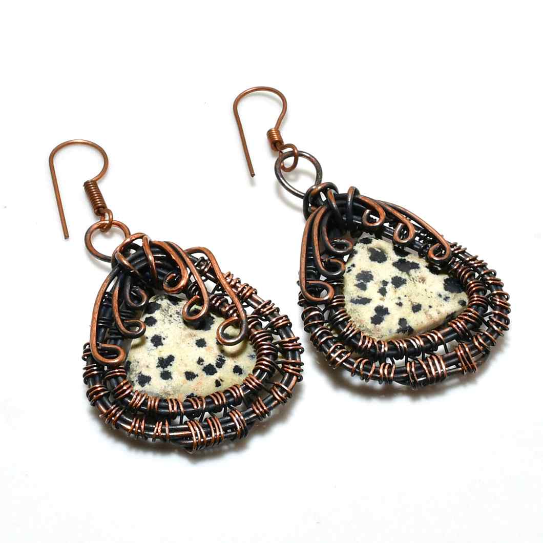 Dalmatian Delight – Copper-Wrapped Jasper Earrings