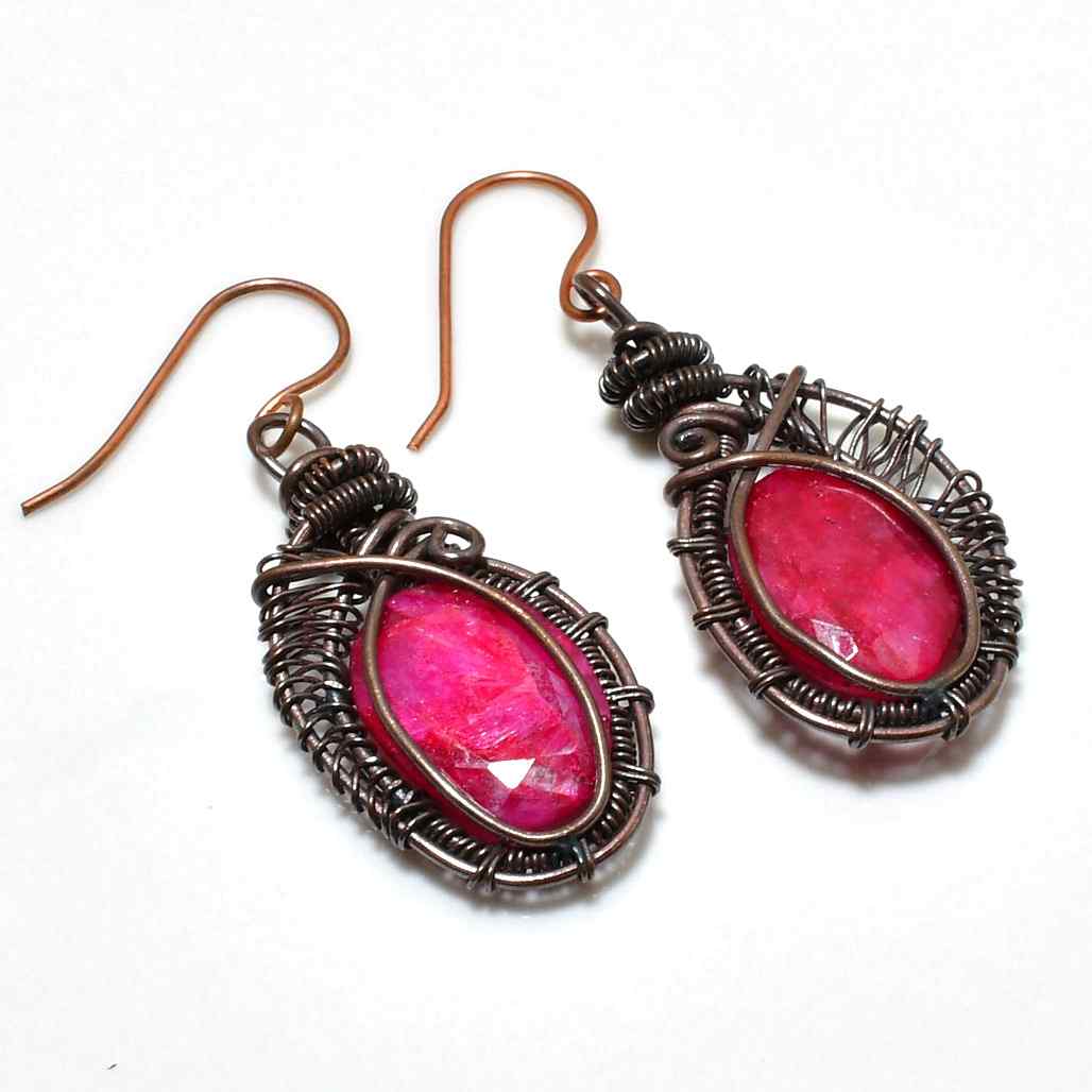 Ruby Whispers – Copper-Wrapped Ruby Earrings
