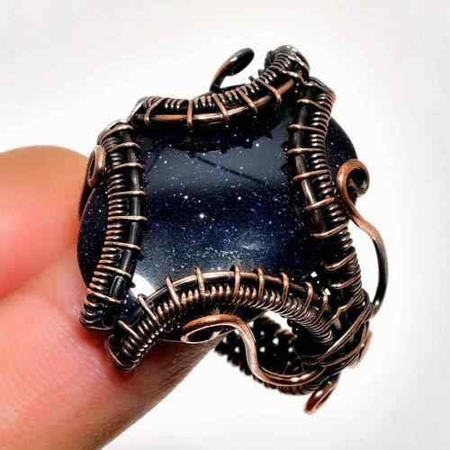 Celestial Harmony – Blue Goldstone Copper Ring