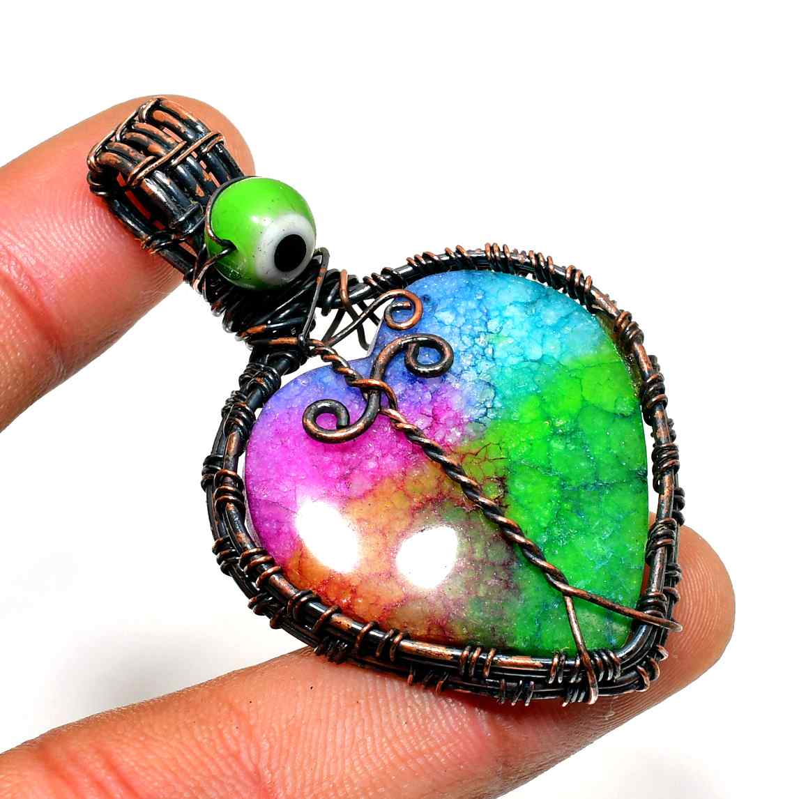 Heart’s Whisper – Dyed Agate Copper Pendant