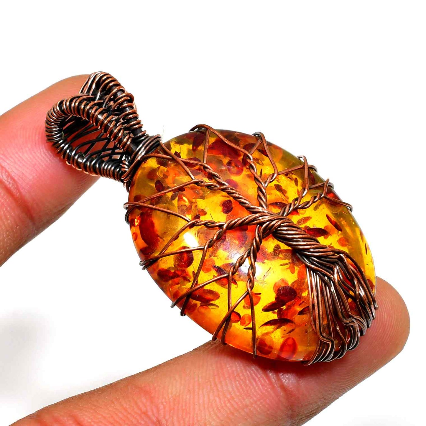 Helios’ Gift – Amber & Copper Pendant