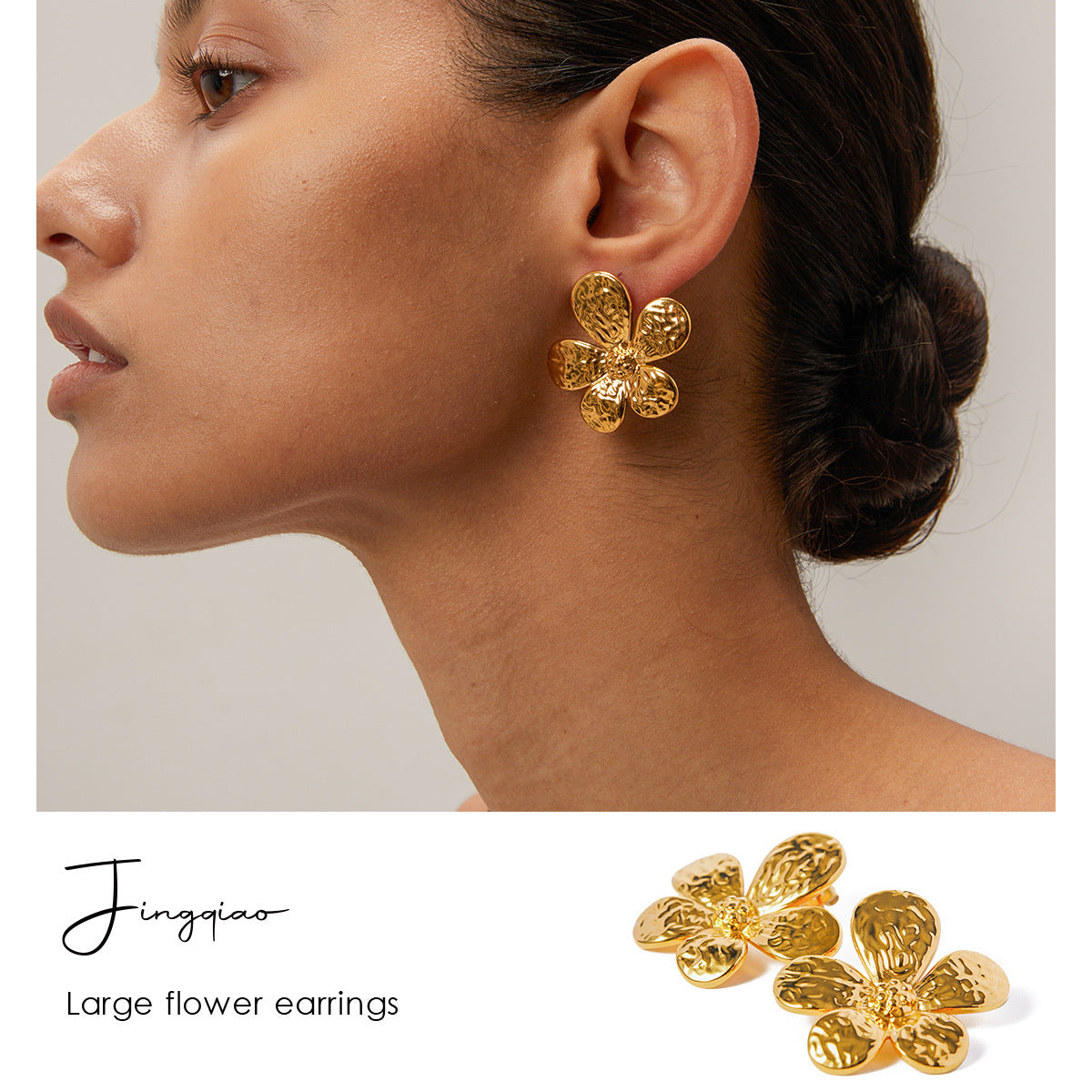 French Retro Solid Gold Flower Earrings