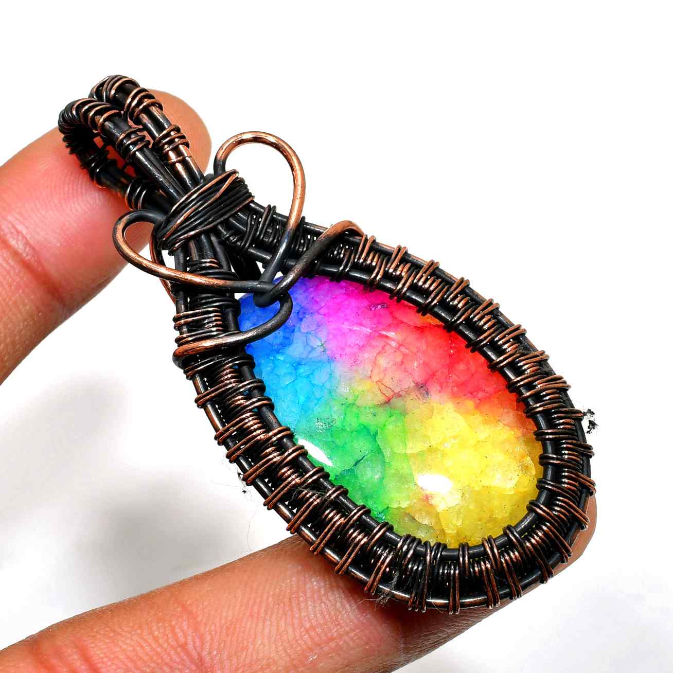 Prismatic Harmony – Rainbow Quartz Copper Pendant