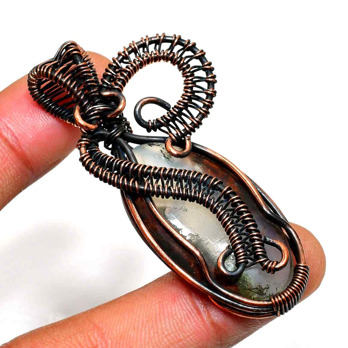 Ezra’s Veil – Amethyst & Copper Wire Pendant