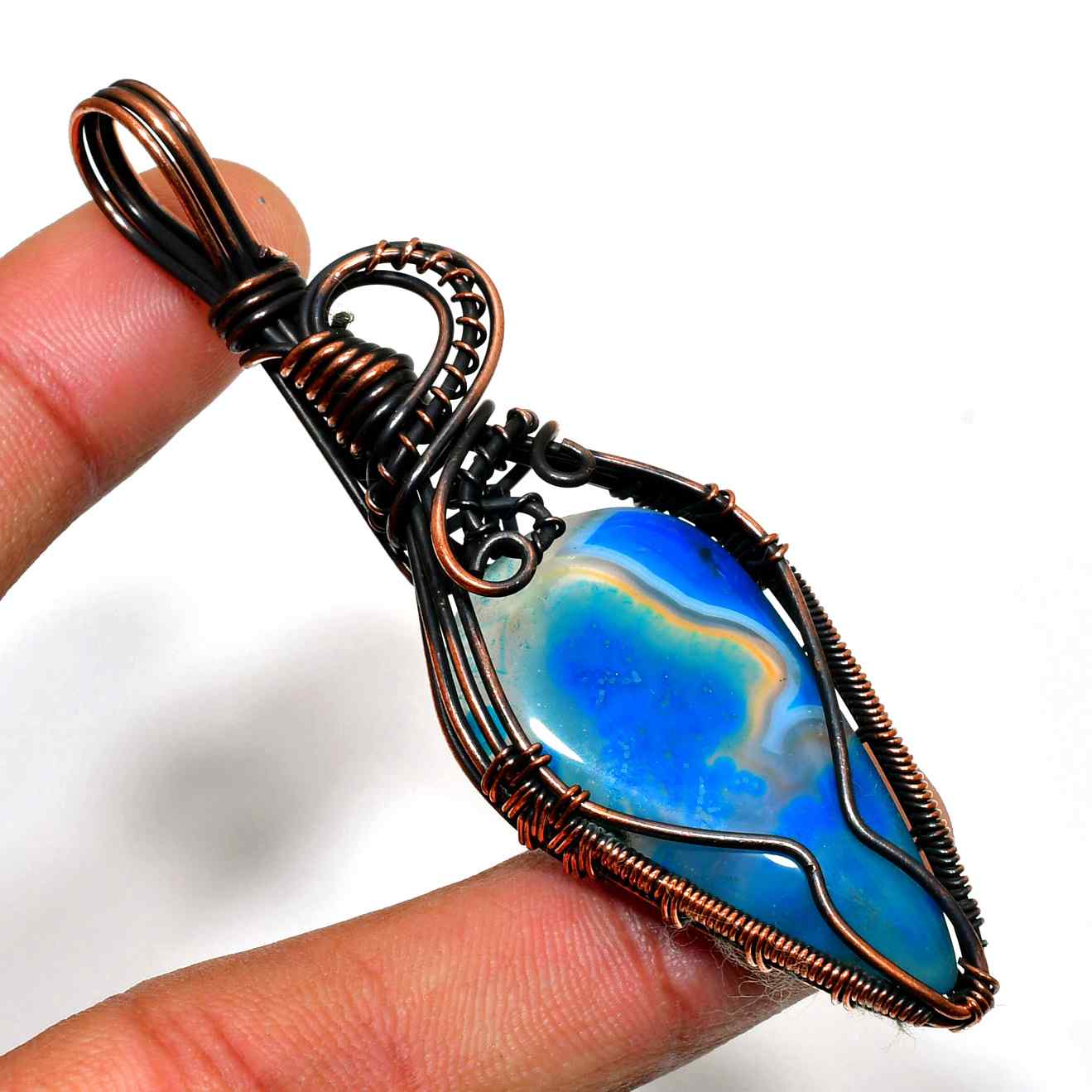 Azure Harmony – Blue Agate & Copper Pendant