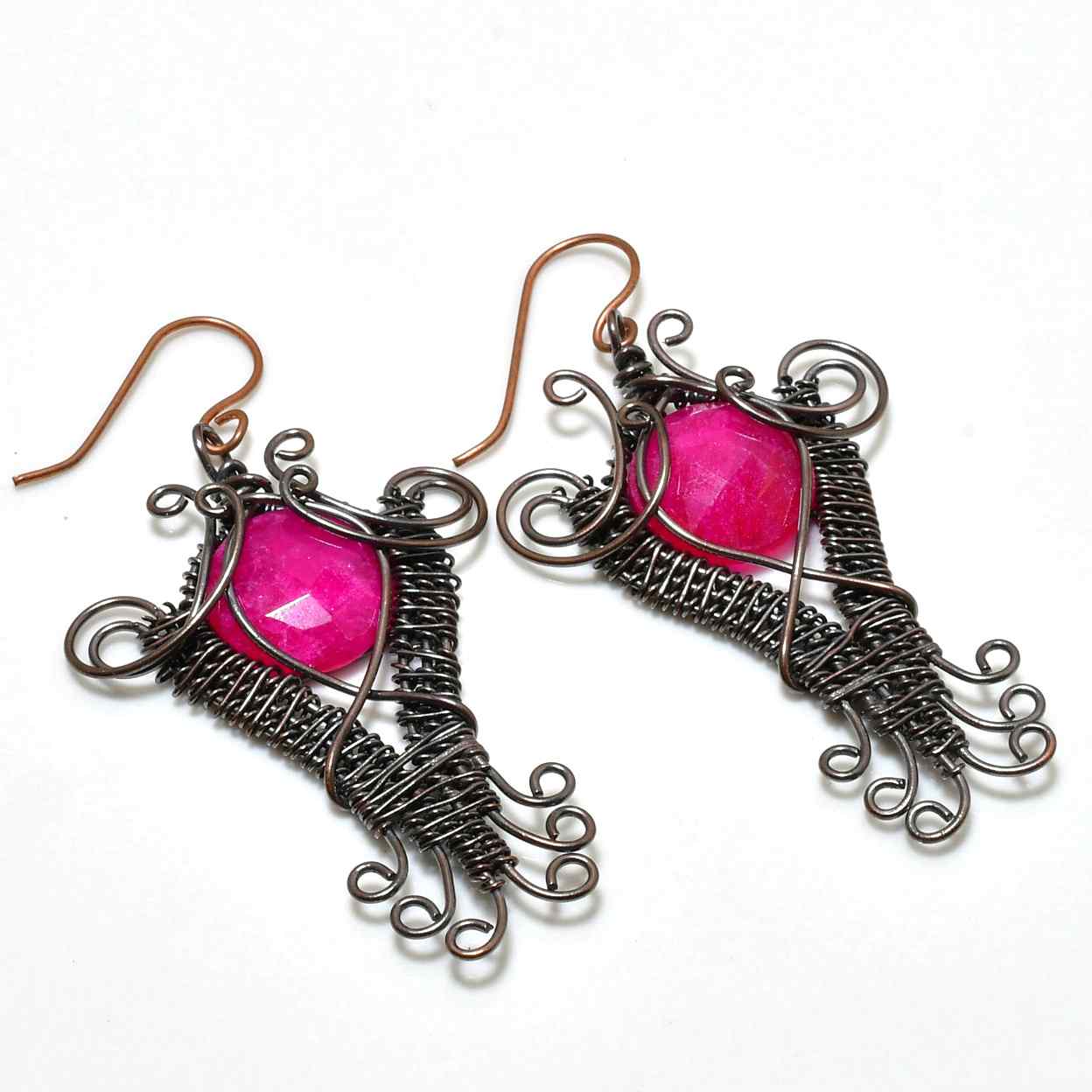 Crimson Ember – Ruby & Copper Earrings