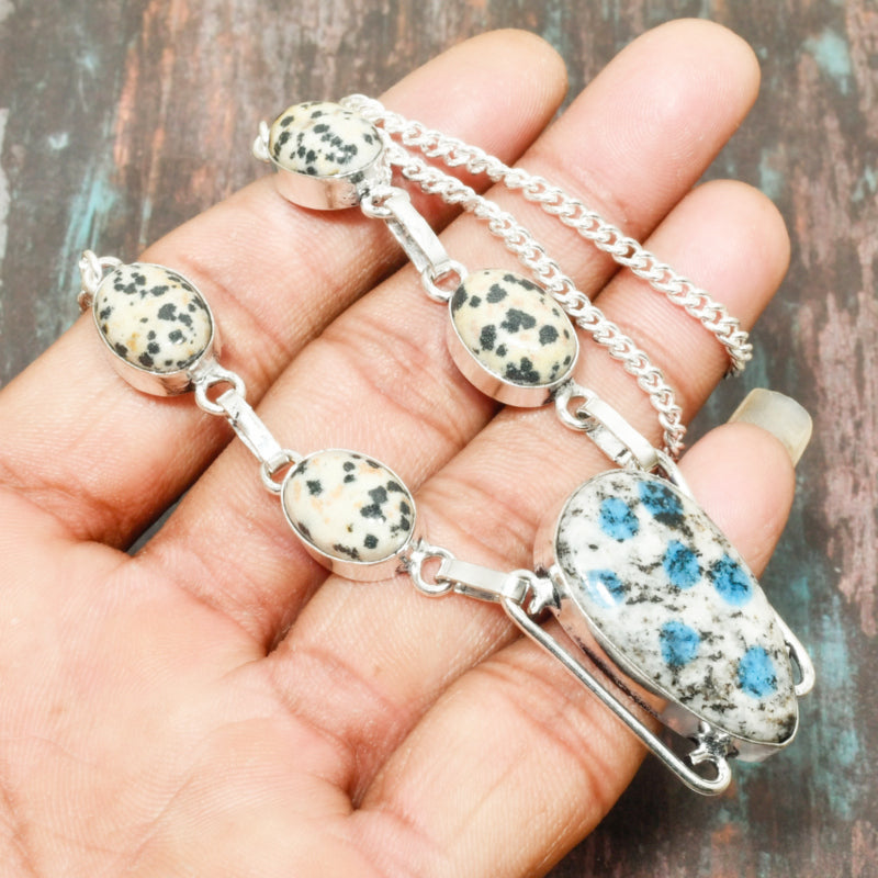 Spotted Serenade – Dalmatian Jasper Silver Bracelet