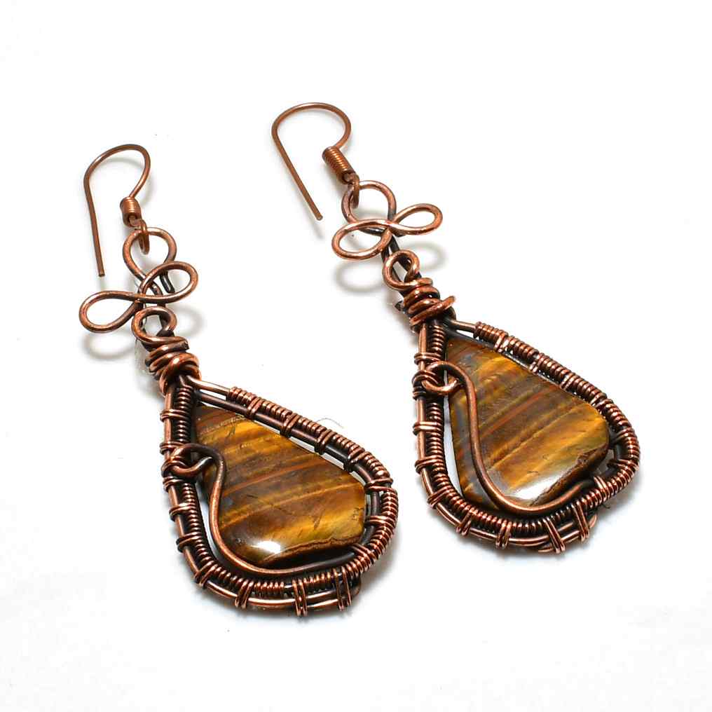Lionheart – Oxidized Copper & Tiger Eye Earrings
