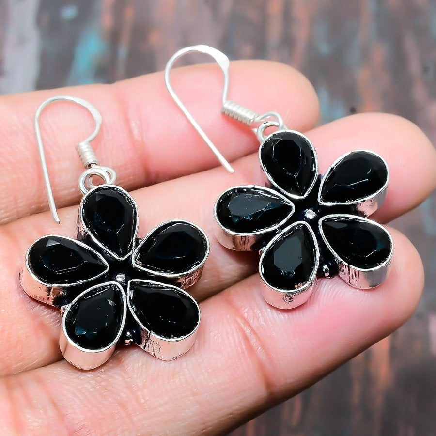 Midnight Blossom – Black Onyx Silver Earrings