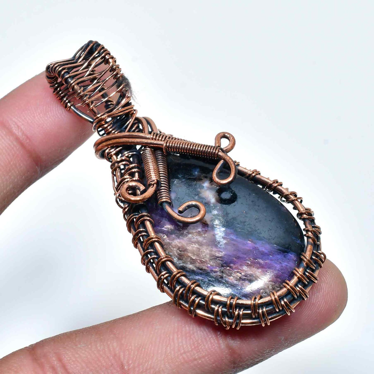 Ezra’s Veil – Amethyst & Oxidized Copper Pendant